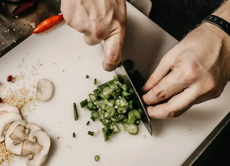 Chef knife in use
