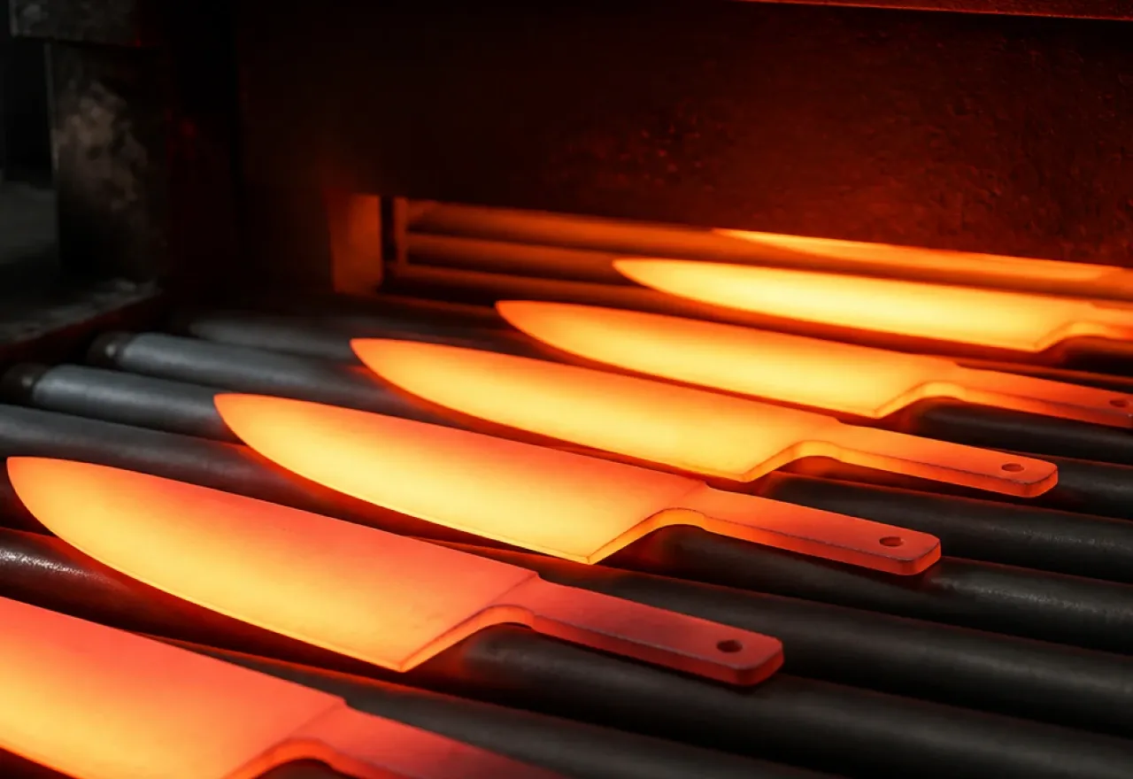 Heated knife blades during manufacturing