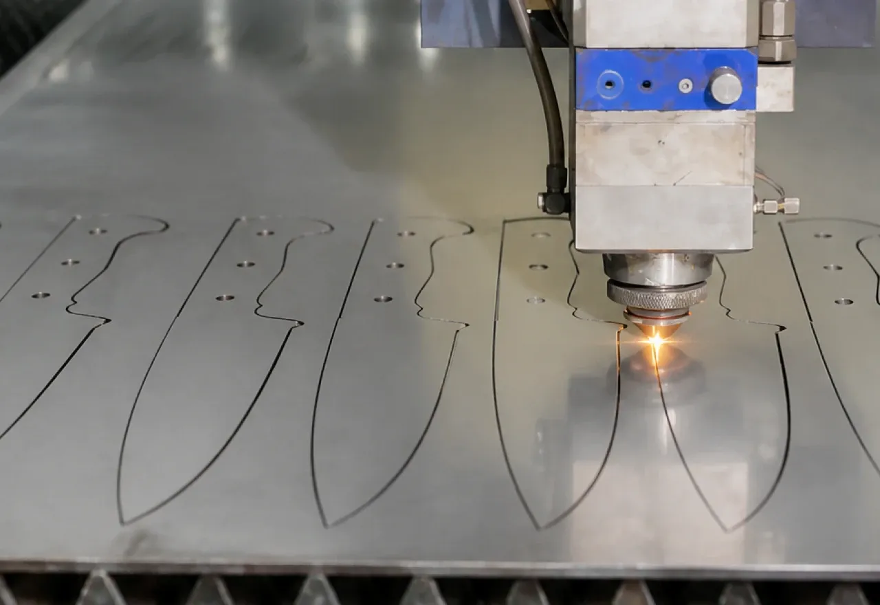 Laser cutting knife blade outlines