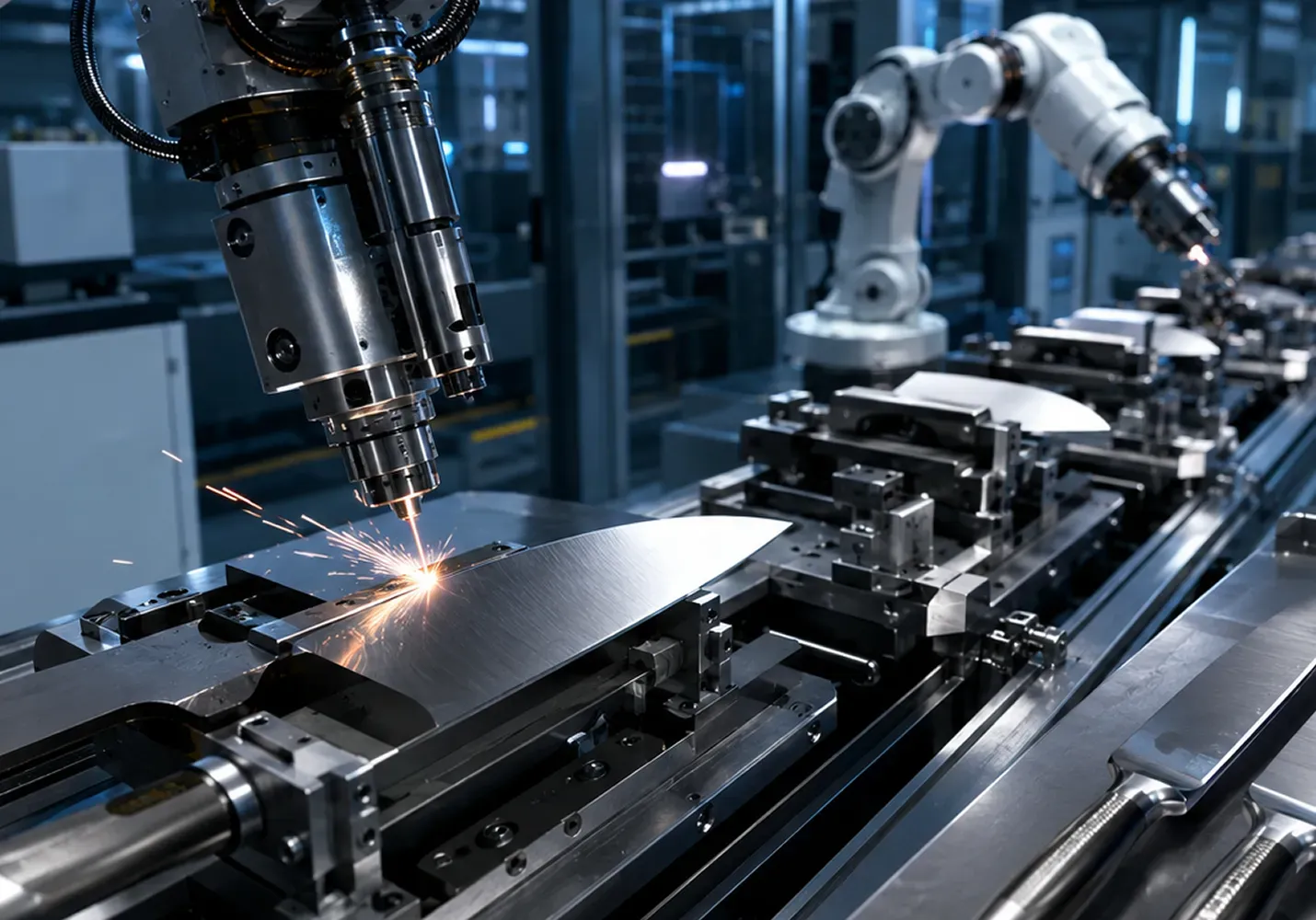 Automated robotic production line for knife manufacturing